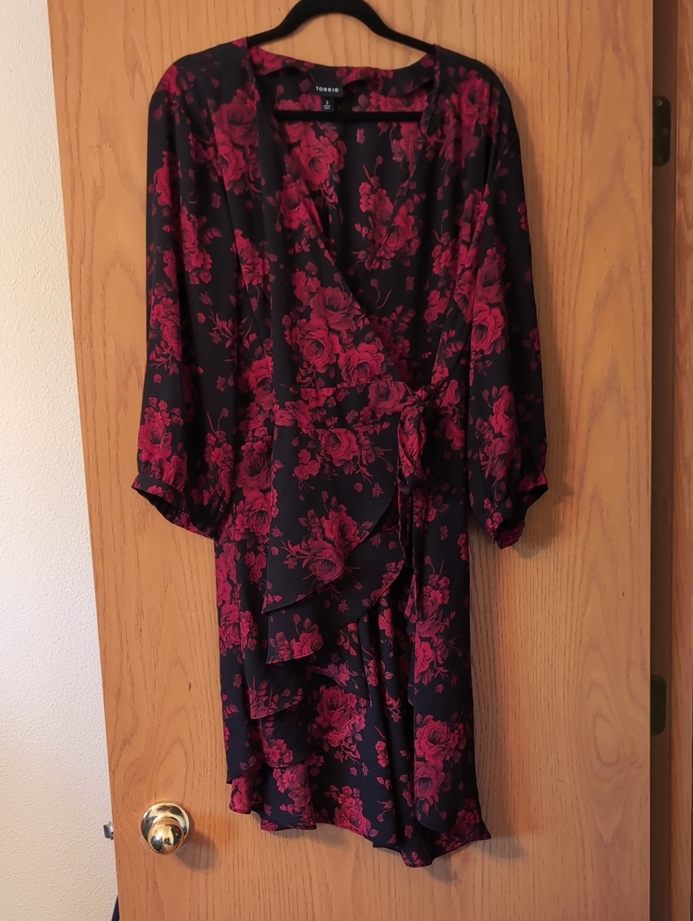 torrid Black Wrap Dress with Pink Rose Print